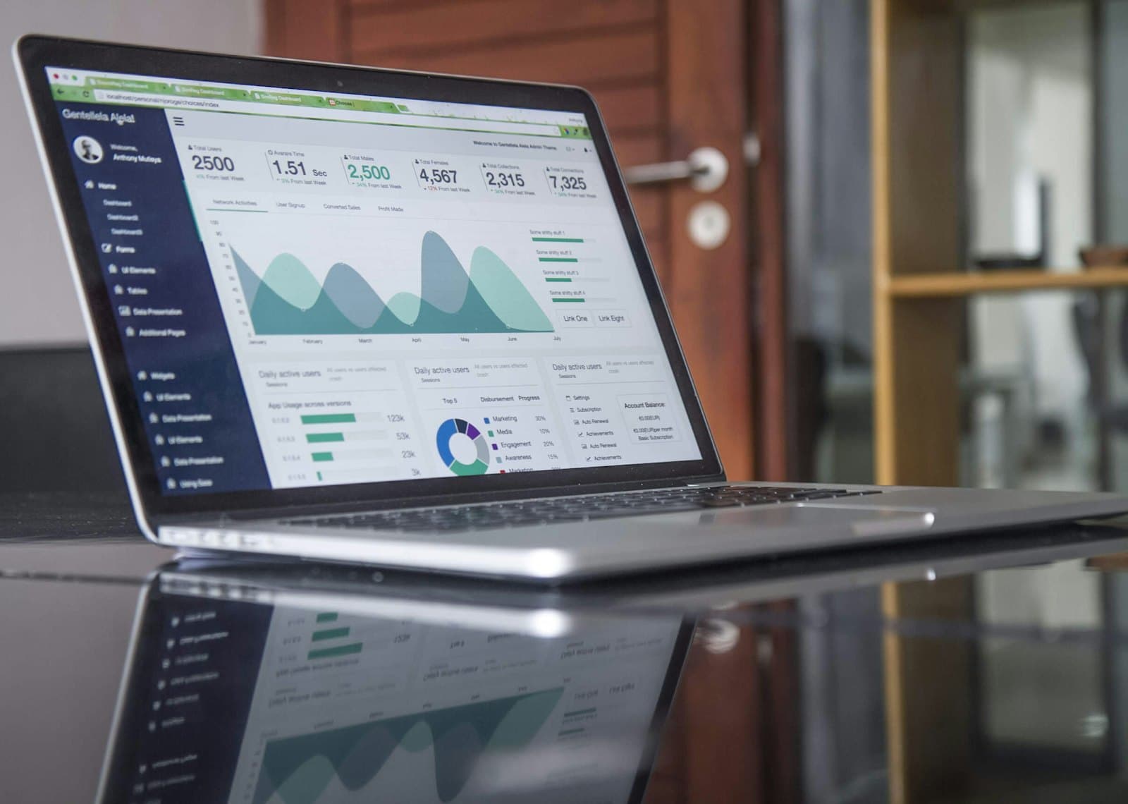 Laptop mit Statistik-Auswertungen